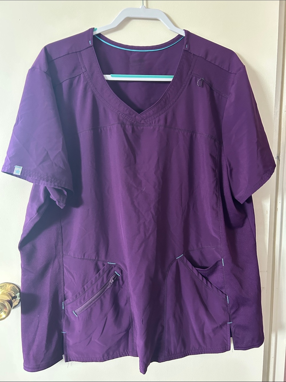 Scrubstar Deep Purple V-neck Scrub Top with Teal Trim size Xl